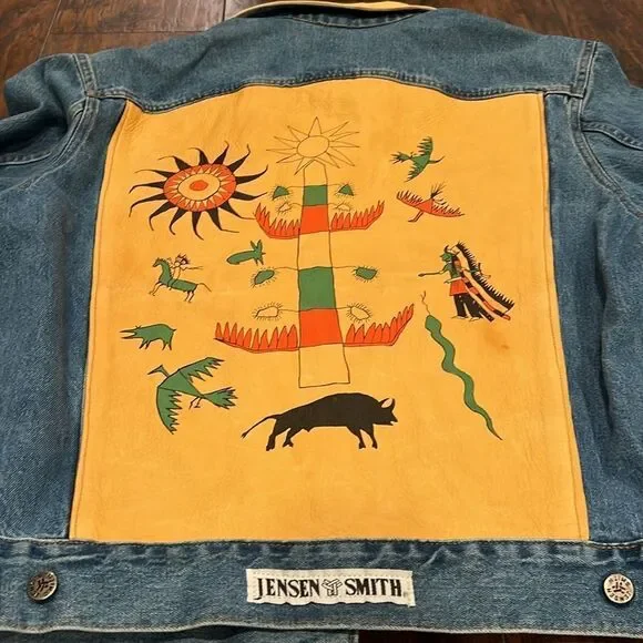 Vintage Jensen Smith Cowboy Code Leather & Denim Jacket Size L EUC for age rare